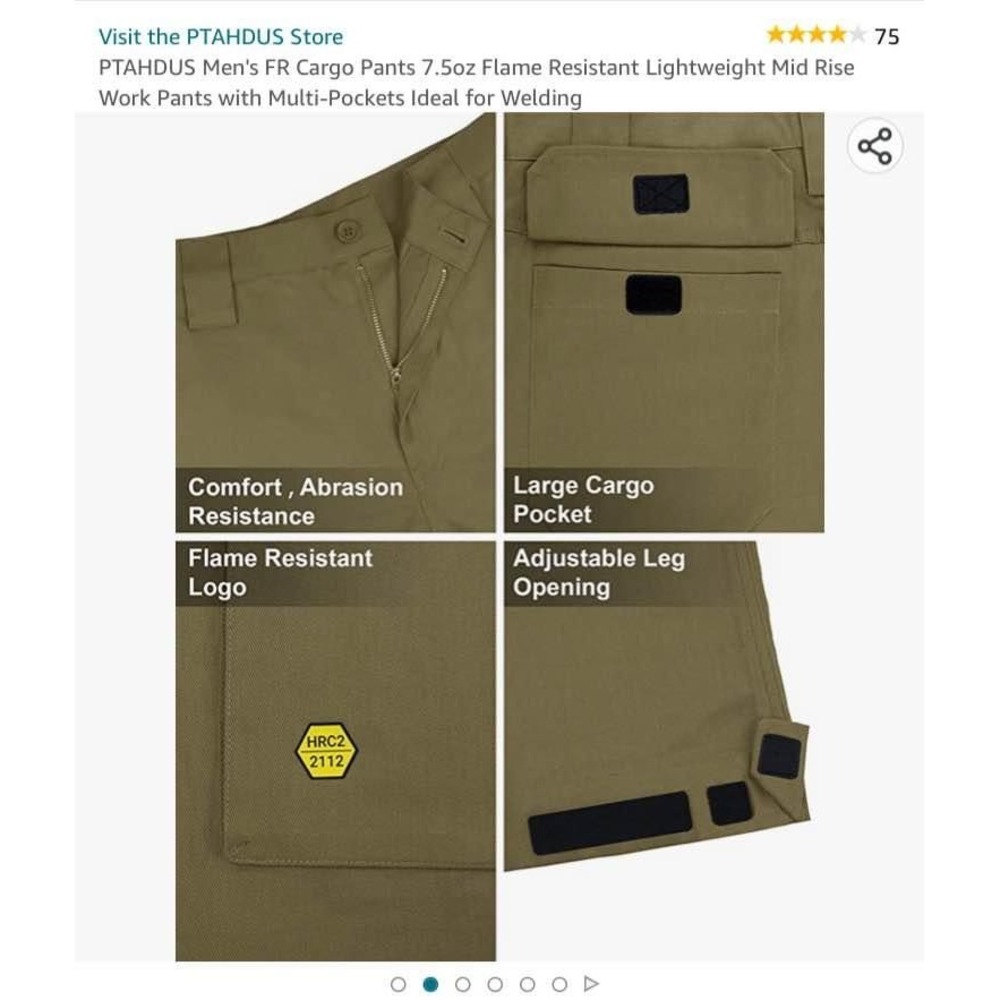 Mens sz 32 x 36 Cargo Pants Khaki Flame Resistant Work Welding - Picture 5 of 6